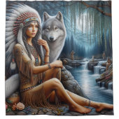 先住民女リラックス性バイオウ付き川 シャワーカーテン (正面)