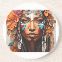 先住民女性の花と羽