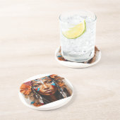 先住民女性の花と羽 コースター (側面)