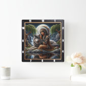 先住民平和：シルバームーンフォレストドリーム スクエア壁時計 (ホーム)