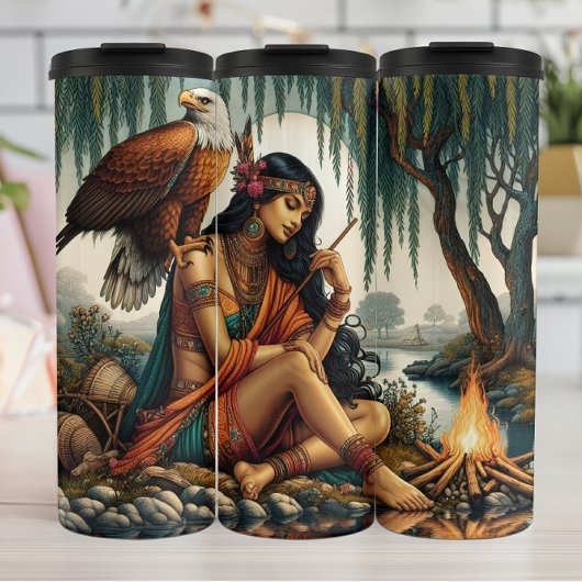 先住民思慮深い乙女、イーグル、リバーサイドCalm タンブラー