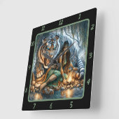 先住民抱擁:聖なる石タイガーの静かな スクエア壁時計 (傾斜)