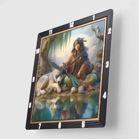 先住民星空の夜：パインズエコー落ち着く スクエア壁時計 (傾斜)