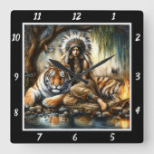 先住民注視：タイガーのスピリットリバー スクエア壁時計 (正面)