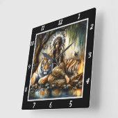 先住民注視：タイガーのスピリットリバー スクエア壁時計 (傾斜)