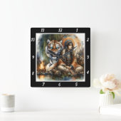 先住民穏やかな:タイガーの存在森の夜明け スクエア壁時計 (ホーム)