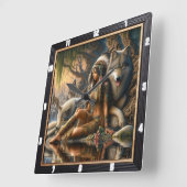 先住民穏やかな:フォレストフロア夕べドリーム スクエア壁時計 (傾斜)