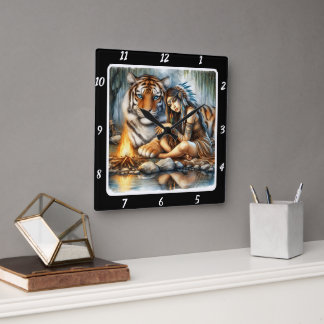 先住民聖域：川の流れ虎の視線 スクエア壁時計