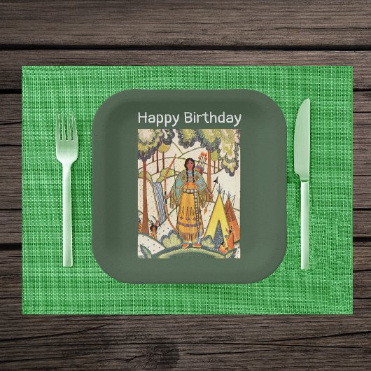 先住民西アメリカインディアン女性ウッズグリーン ペーパープレート