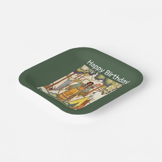 先住民西アメリカインディアン女性ウッズグリーン ペーパープレート (傾斜あり)