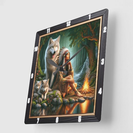 先住民調和:マウンテンピークススターライトドリーム スクエア壁時計 (傾斜)