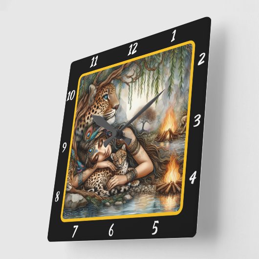 先住民調和:マウンテンピークスタイガーズドリーム スクエア壁時計 (傾斜)