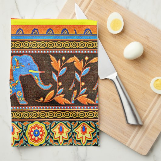 先住民象 キッチンタオル (四つ折り)
