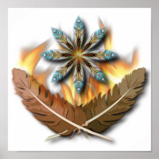 先住民赤尾の鷹の羽とフレイムデジタル ポスター (正面)