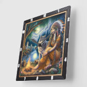 先住民開花:ポンドライリーモーニングライト スクエア壁時計 (傾斜)