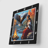 先住民陛下:イーグル飛行川のグリント スクエア壁時計 (傾斜)