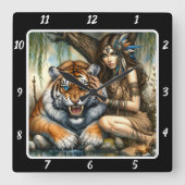 先住民陛下:タイガーの視線の川Calm スクエア壁時計 (正面)