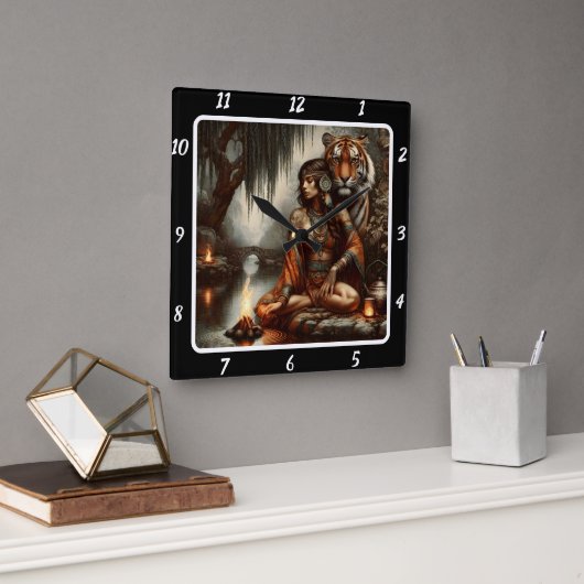 先住民陛下:リバーズエッジタイガーの腕時計 スクエア壁時計 (オフィス)