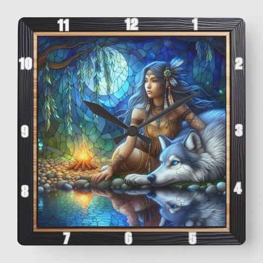 先住民隠しトレイル:フォレストハートビートアート スクエア壁時計 (正面)