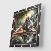 先住民風:ウィロー離れズダンスアート スクエア壁時計 (傾斜)