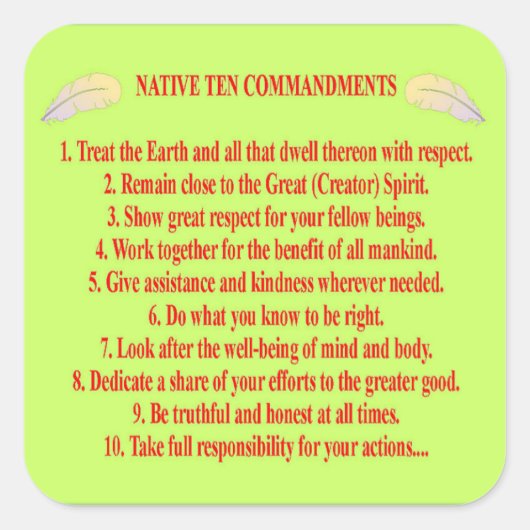 先住民10コマンド正方形ステッカー スクエアシール (正面)