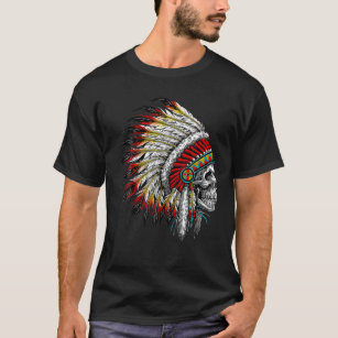 «先住民・アメリカン・インディアン・チーフスカル・バイクHEA Tシャツ