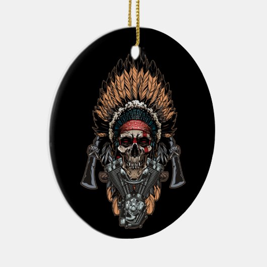 先住民・アメリカン・インディアン・チーフ・スカル・バイク セラミックオーナメント (右)