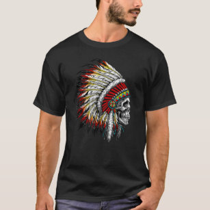 先住民・アメリカン・インディアン・チーフ・スカル・バイク・ヘッド Tシャツ