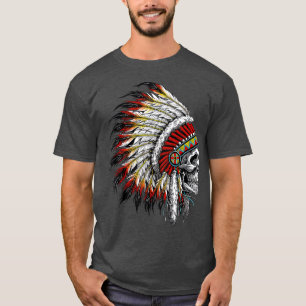 先住民・アメリカン・インディアン・チーフ・スカル・バイク Tシャツ