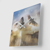 先住民・アメリカン・ウルフ・アンド・レッド・テール・タカ スクエア壁時計 (傾斜)