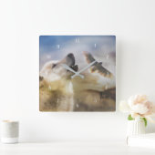 先住民・アメリカン・ウルフ・アンド・レッド・テール・タカ スクエア壁時計 (ホーム)