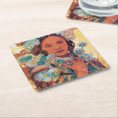 先住民·アメリカン·ウーマン·ミュシャ スクエアペーパーコースター (アングル)