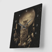 先住民・アメリカン・フクロウ・アンド・ドリームキャッチャー スクエア壁時計 (傾斜)