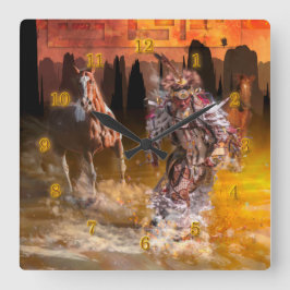 先住民・ア転がメリカン・ダンサー スクエア壁時計