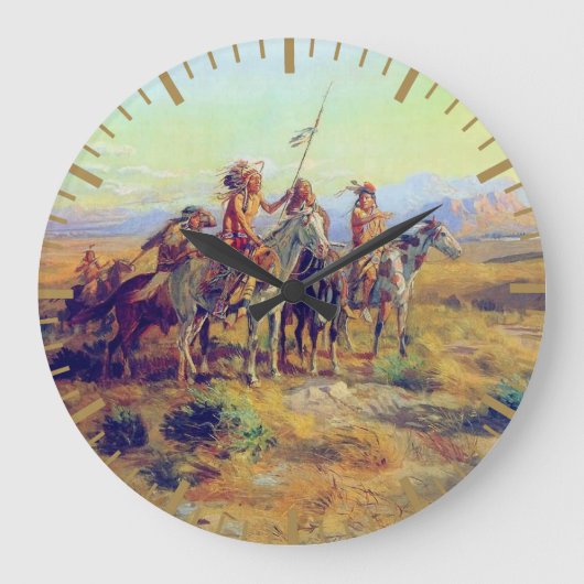 先住民・ザ・スカウツ CM ラッセル ネイティブアメリカ ラージ壁時計 (正面)