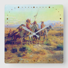 先住民・スカウツ・CM・ラッセル・ネイティブアメリカ スクエア壁時計