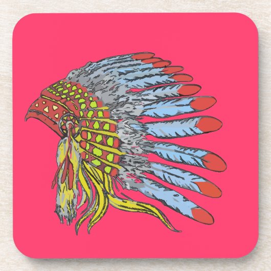 先住民American Headdress、追加文字 コースター (正面)
