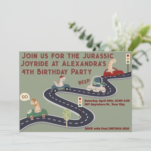 先史パーソナライズされた史カラフル恐竜 招待状 (スタンド正面)
