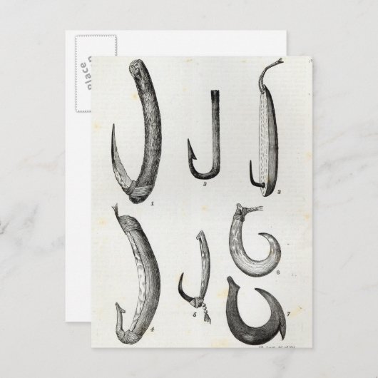 先史時代と未開の魚のフック ポストカード (正面/裏面)