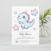 先史時代のおもしろい恐竜の赤ちゃんシャワー 招待状 (スタンド正面)