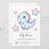 先史時代のおもしろい恐竜の赤ちゃんシャワー 招待状 (正面/裏面)