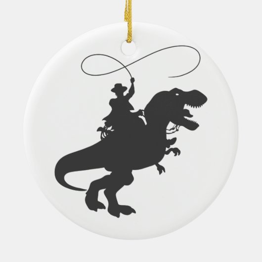 先史時代のカウボーイ乗馬恐竜 セラミックオーナメント (裏面)