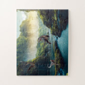 先史時代のジャングルのヴェロキラプターとTレックス ジグソーパズル (縦)