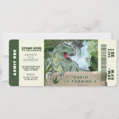 先史時代のジャングルＴ-ＲＥＸ恐竜テーマ誕生日 招待状 (正面)