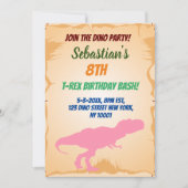 先史時代のジュラ紀ティラノサウルスの少年の誕生日 招待状 (正面)