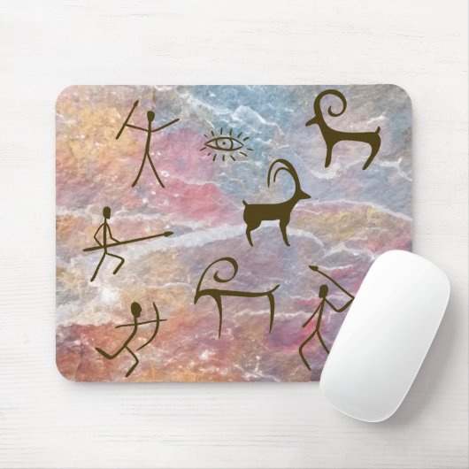 先史時代のスタイル絵画洞窟のハンターと動物 マウスパッド (マウス)