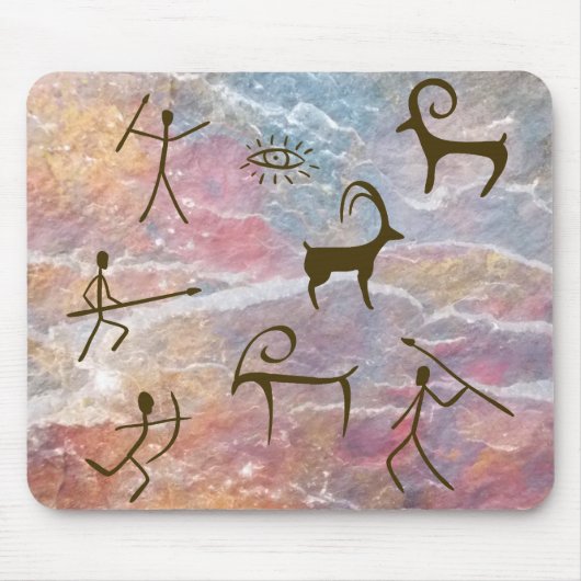 先史時代のスタイル絵画洞窟のハンターと動物 マウスパッド (正面)