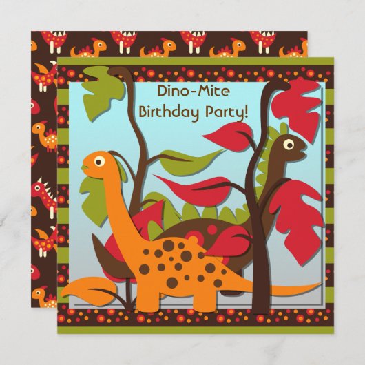 先史時代のディノス誕生日招待状 招待状 (正面/裏面)