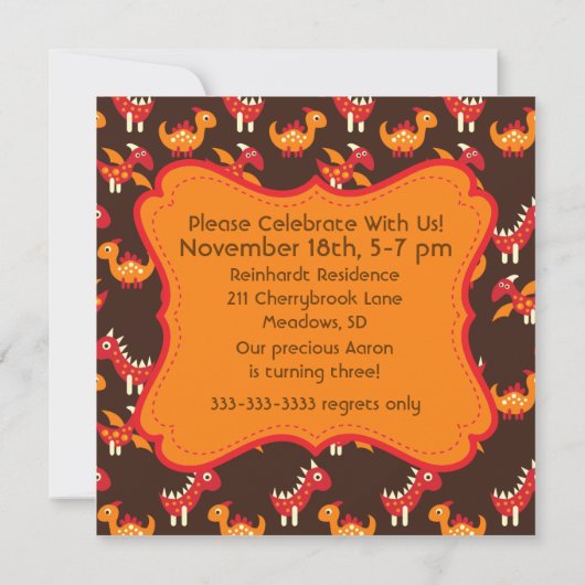 先史時代のディノス誕生日招待状 招待状 (裏面)