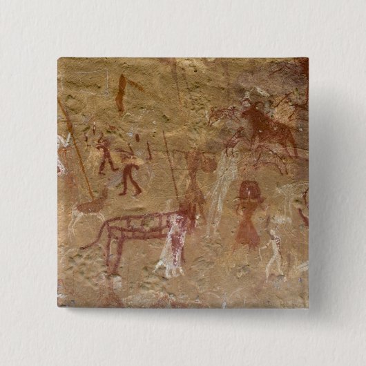 先史時代の岩絵、アカクス、サハラ 缶バッジ (正面)